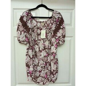 Como Blu Womens 3X Floral Peasant Blouse Lace Shoulder Short Sleeve‎ NWT